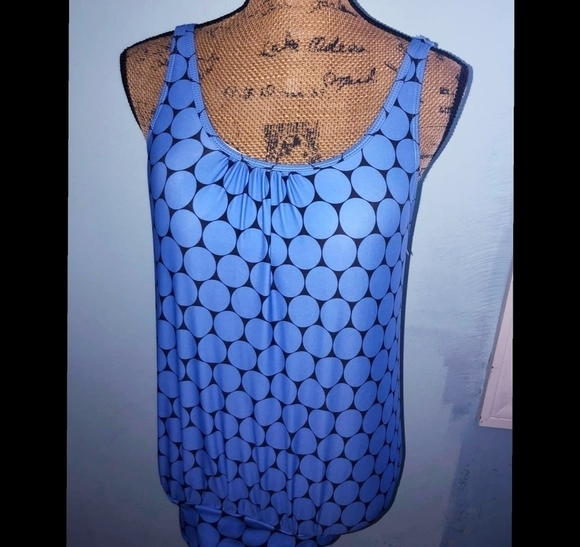 Swim Bathing Suit w/ Bra Tankini Women's Size Small Modest Polka Dots Blue Black - Picture 1 of 6